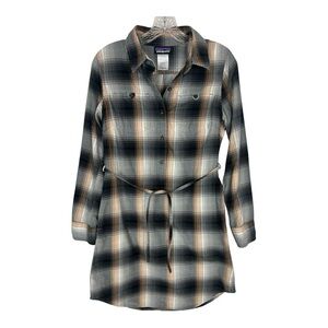 Patagonia Plaid Shirt Dress - Black, Gray, Tan
